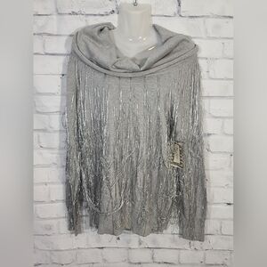 New Tasha Polizzi Cowl Neck Metallic Fringe Sweater, Med